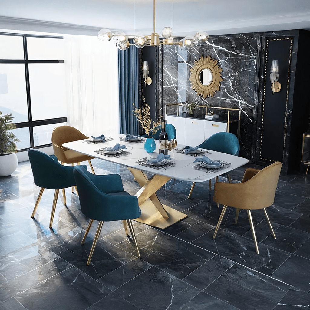 LUCI Dining Table, Marble And Gold Metal - Miola