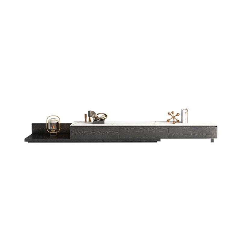 Gibs Extendable TV Stand, Sintered Stone And Black Wood - Miola