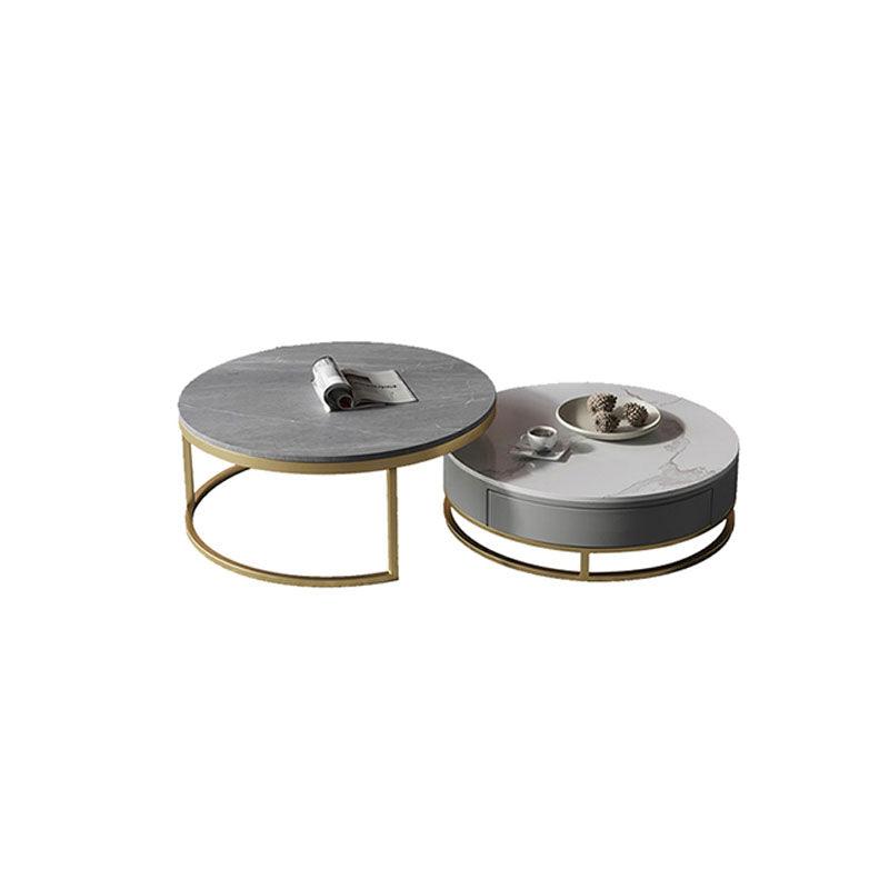 Lvinta Grey Round Nesting Coffee Table, Gold Base - Miola