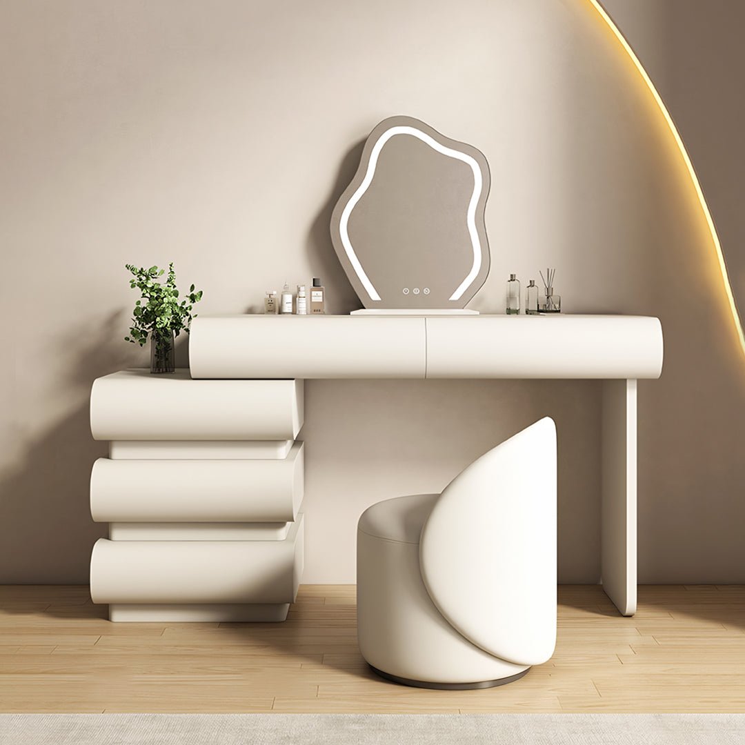 Penelope Dressing Table And Stool, With LED Mirror, Cream - Miola