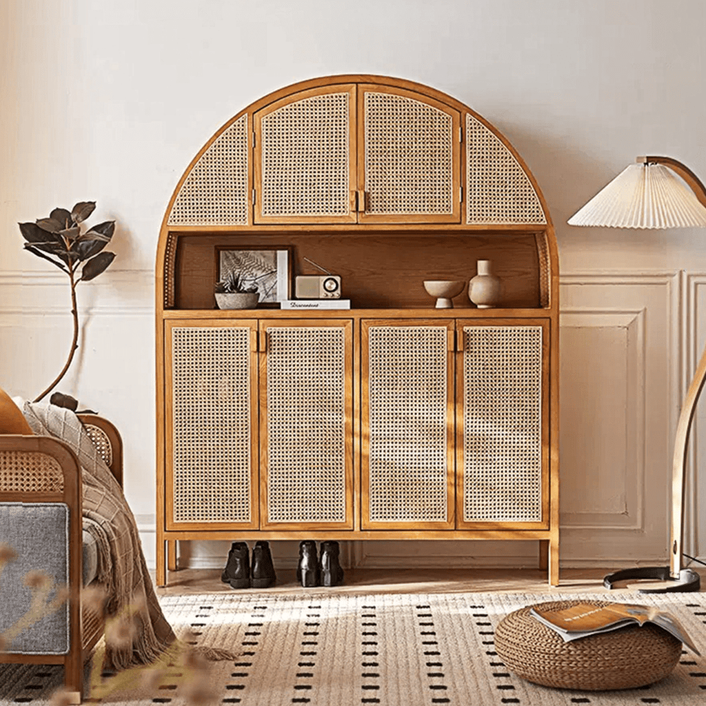 Eisha Rattan Shoe Storage, Cupboard, Solid Wood - Miola
