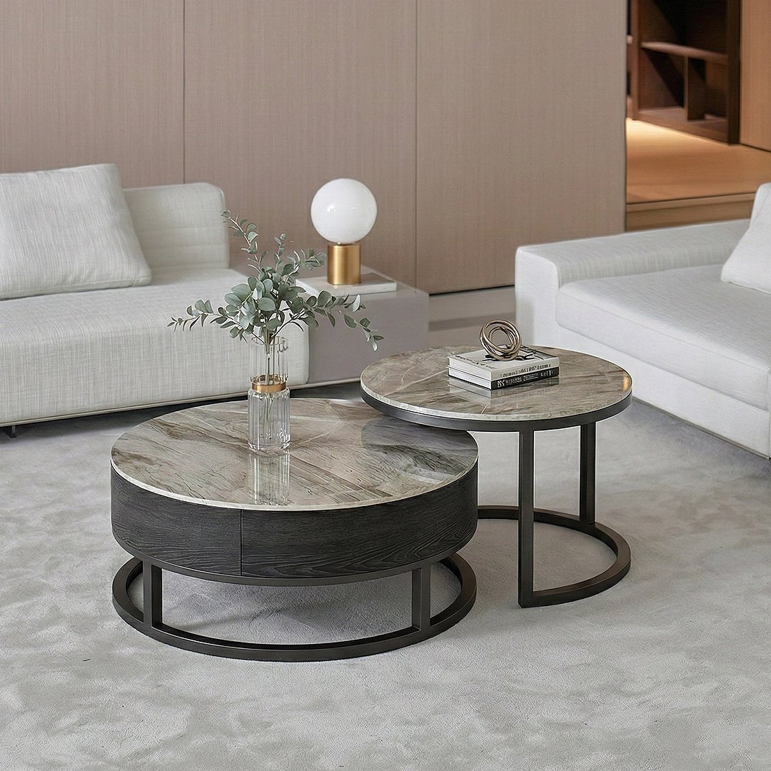 Gibs Nesting Coffee Table With TV Stand Set, Sintered Stone - Miola