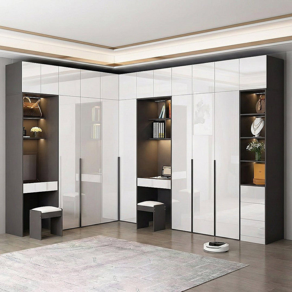 Nascimento Corner Wardrobe, Tall Wardrobe, L Shape Wardrobe With Dressing Table - Miola