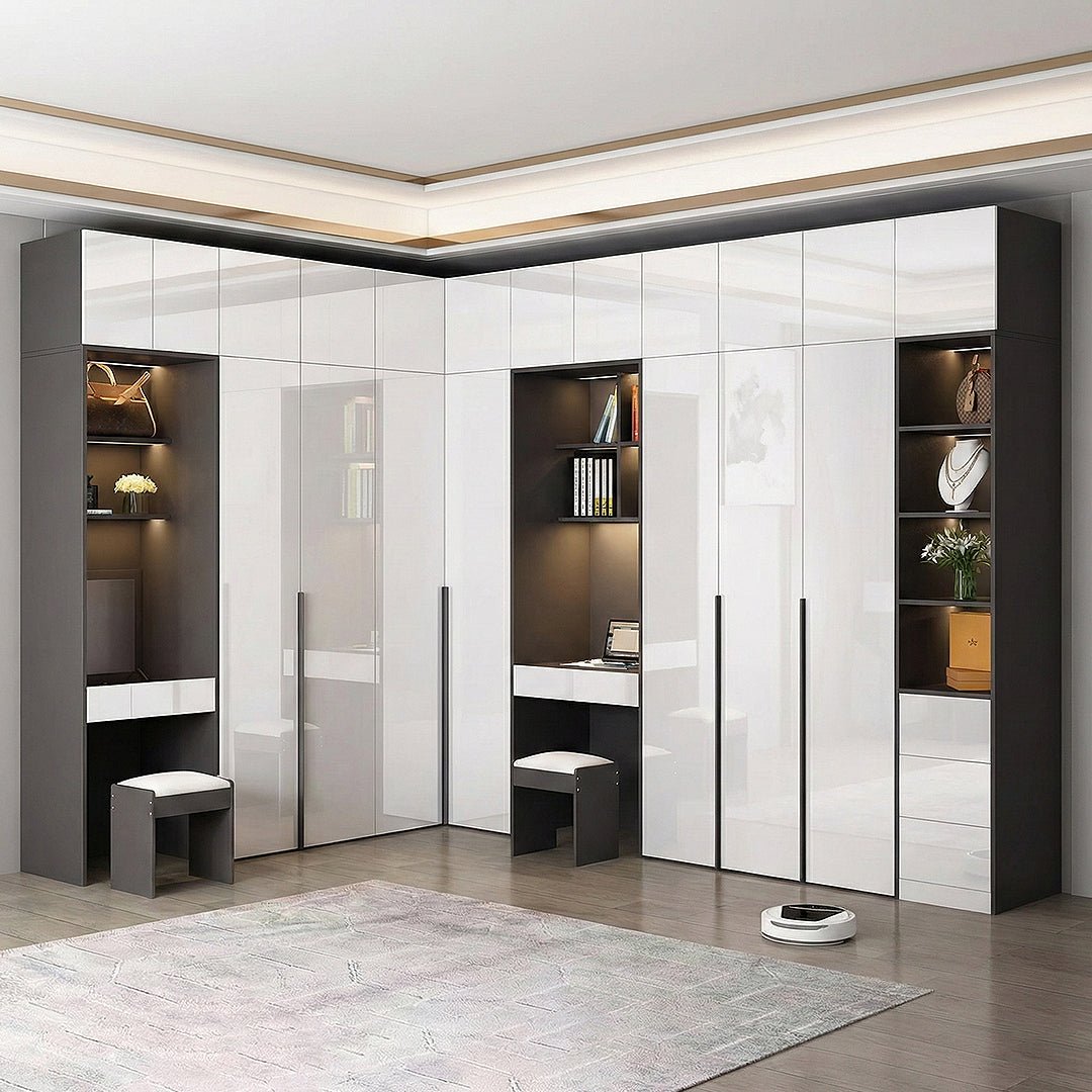 Nascimento Corner Wardrobe, Tall Wardrobe, L Shape Wardrobe With Dressing Table - Miola
