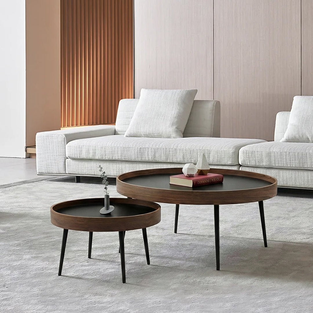 C163 Nesting Coffee Table Set, Oak & Black - Miola