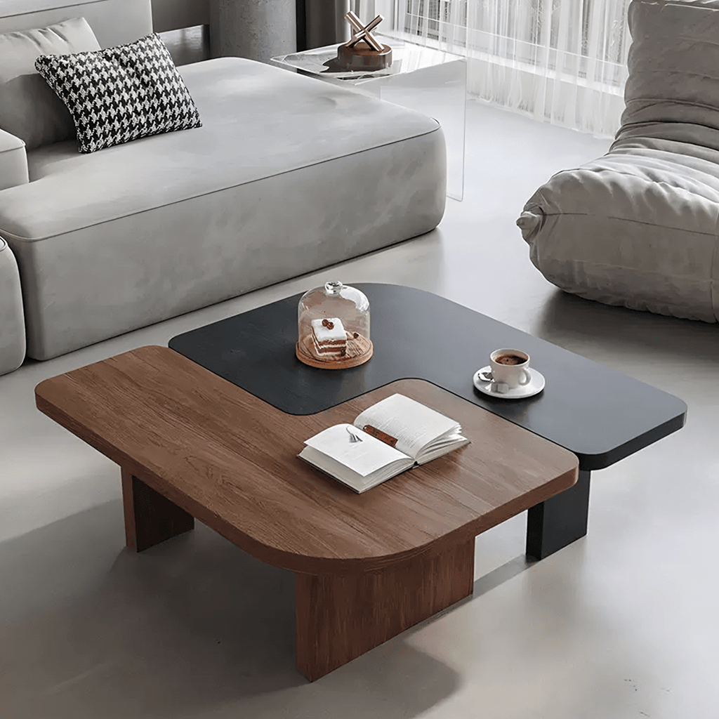 Helios Square Coffee Table Set, Black & Walnut - Miola