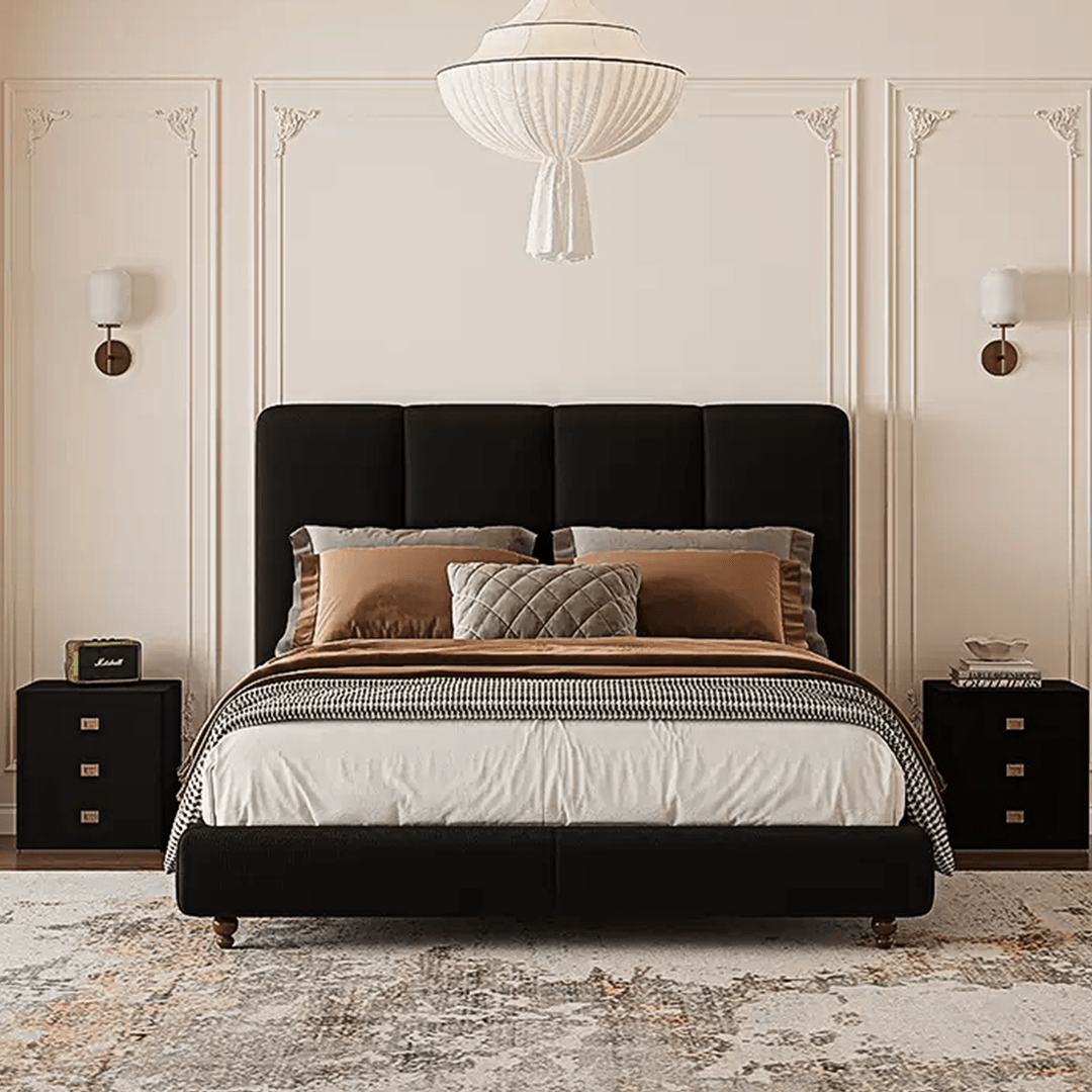 Lysander Double Bed, King Size Bed, Black - Miola