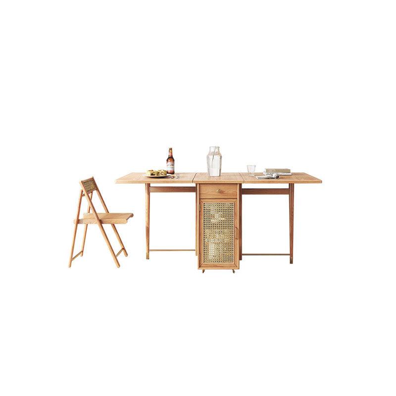 Nydia Foldable Dining Table Set With Storage, Rattan, Solid Wood - Miola