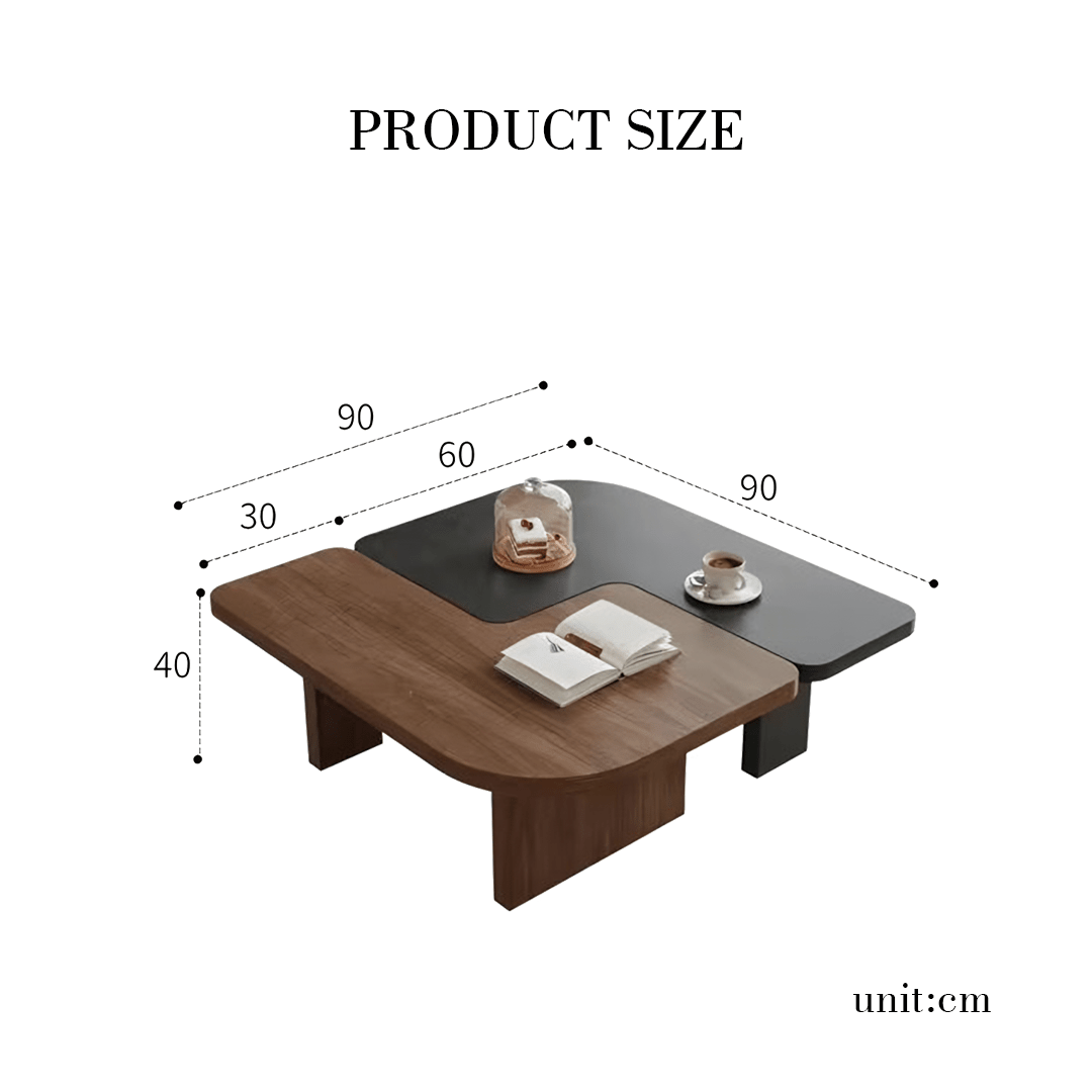Helios Square Coffee Table Set, Black & Walnut - Miola