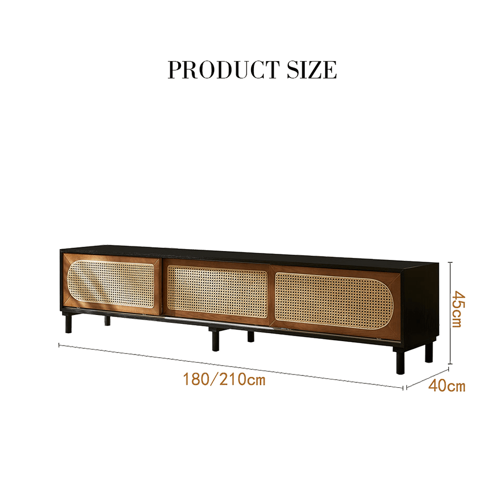 Dogon Rattan TV Stand, Black, Solid Wood - Miola