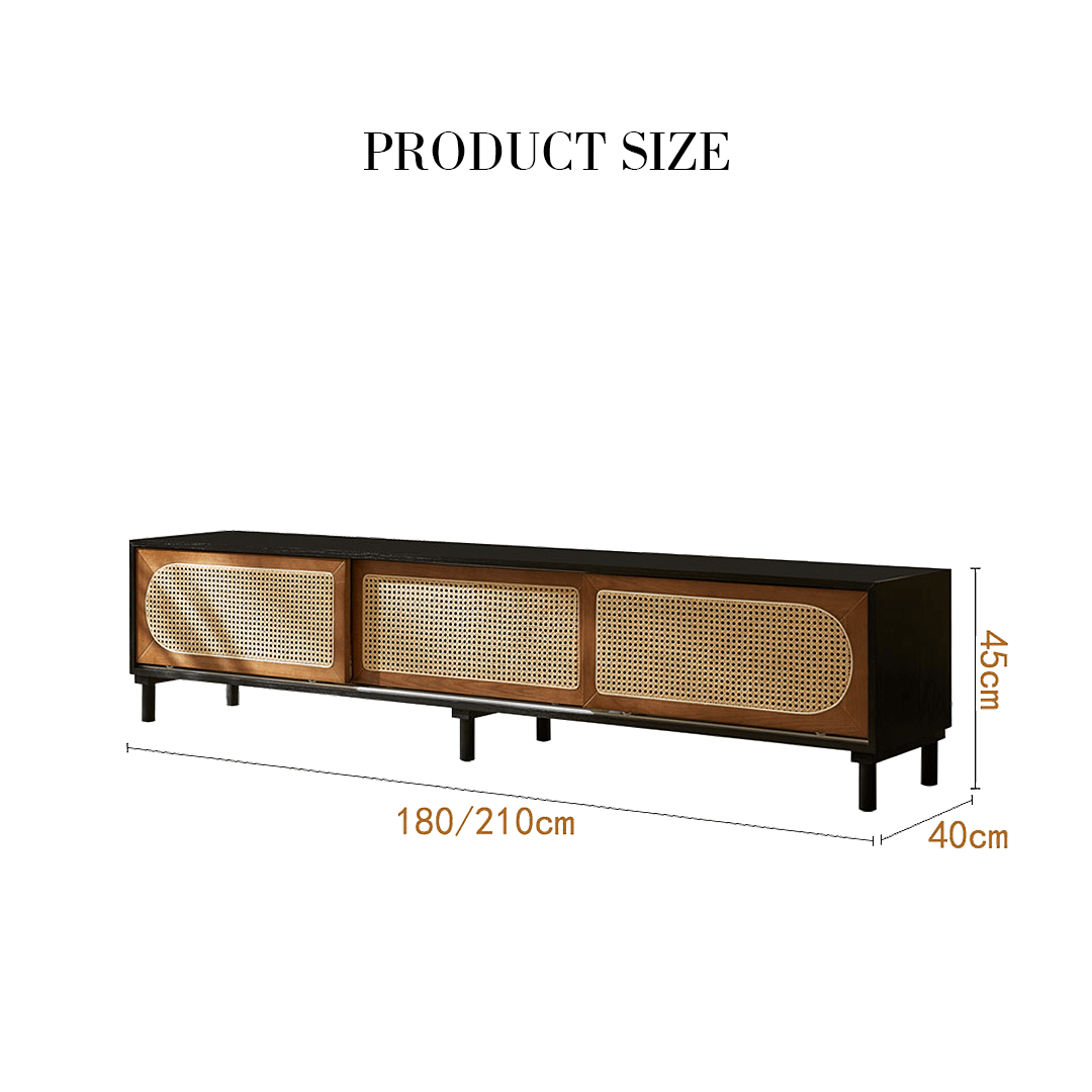 Dogon Rattan TV Stand, Black, Solid Wood - Miola