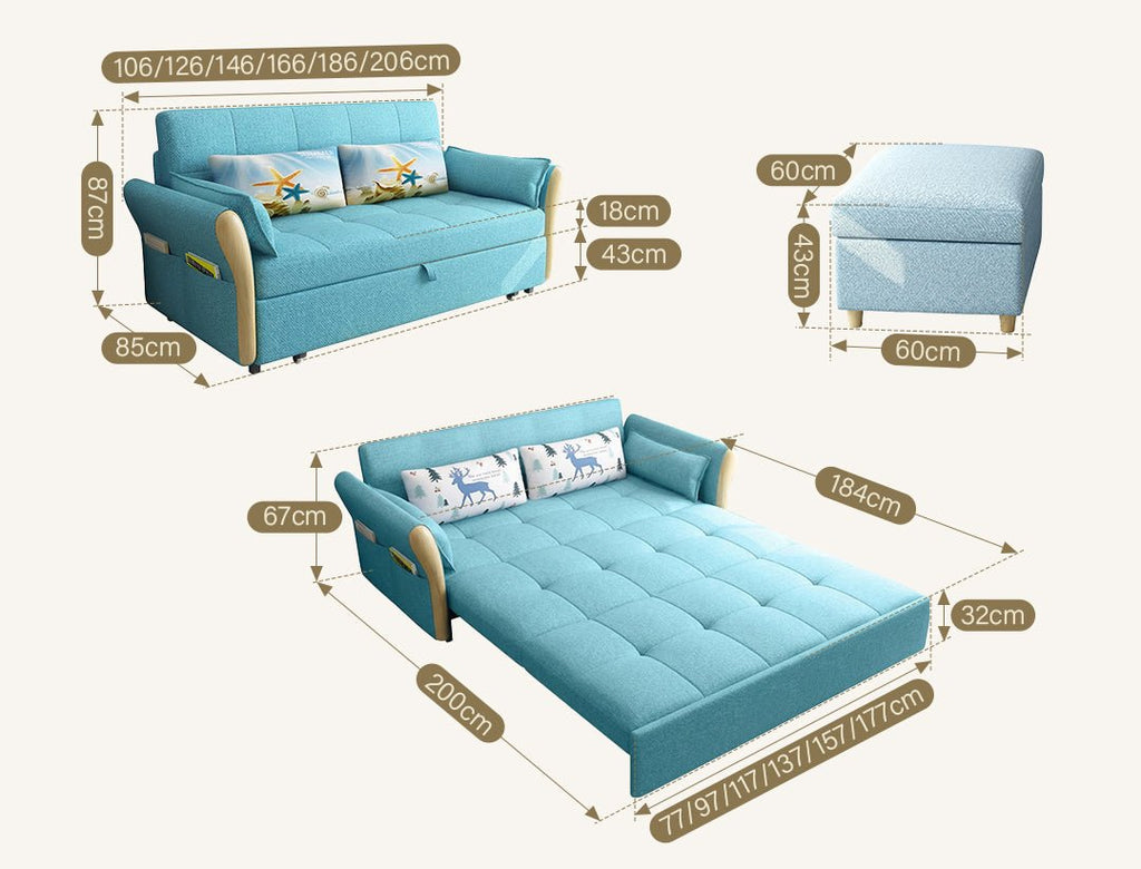 SB152 Two Seater Sofa Bed, Blue - Miola