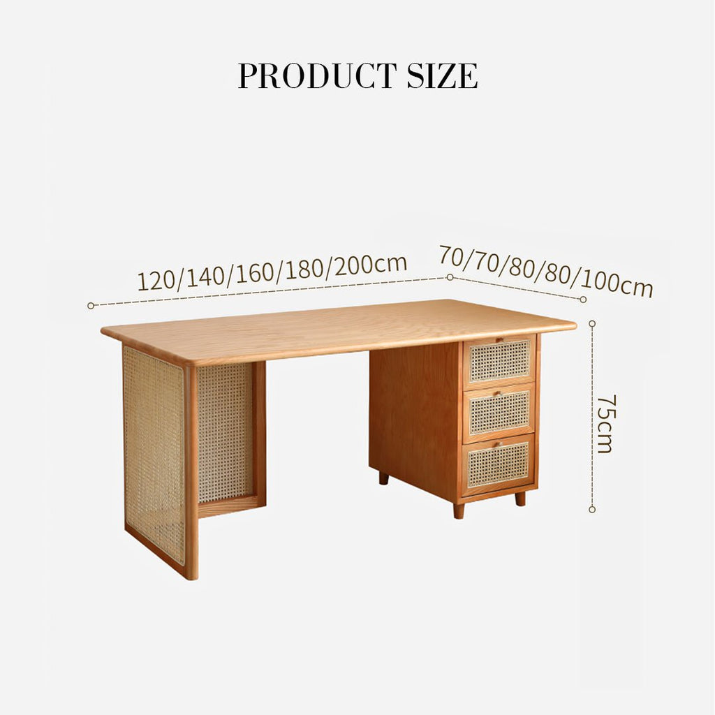 Anya Office Desk With Storage & Office Chair, Ash Wood & Rattan - Miola