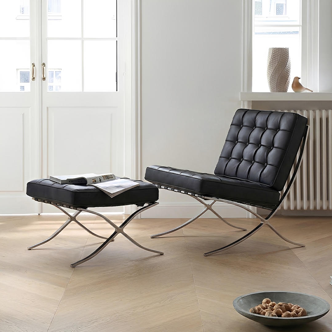 Barcelona Chair And Ottoman, Real Leather - Miola