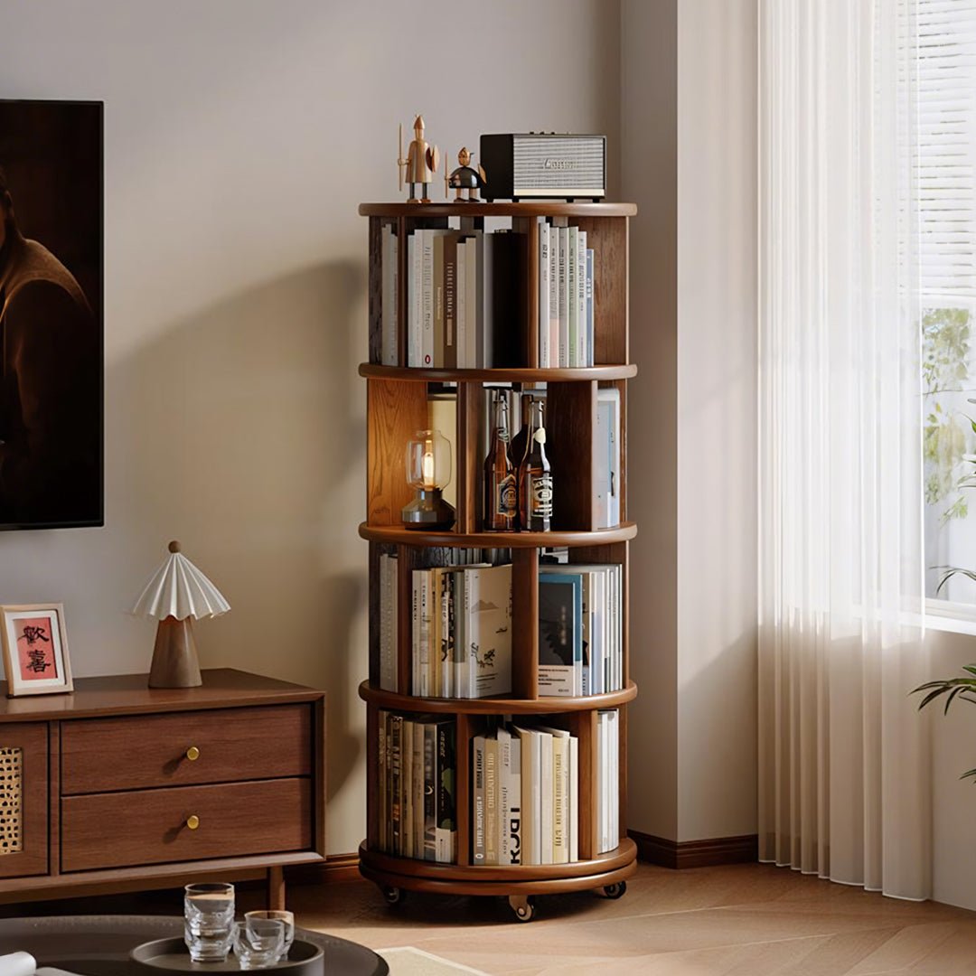 Stojanovic Round Rotating Bookshelf, Corner Bookshelf With Castors - Miola