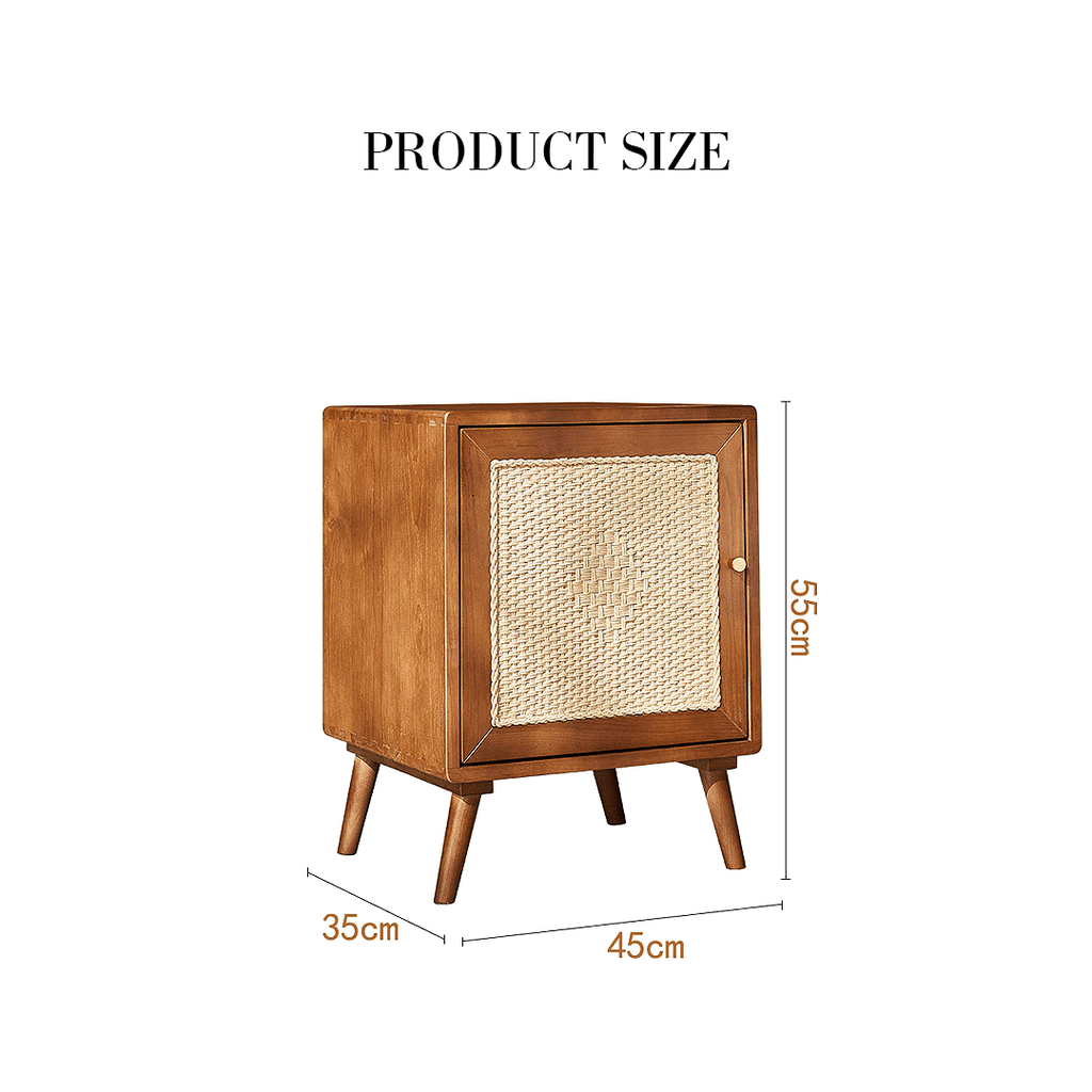 Himba Rattan Bedside Table, Solid Wood - Miola