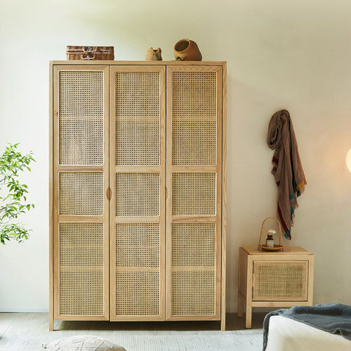 Amelia Rattan Wardrobe, Solid Wood & Rattan - Miola