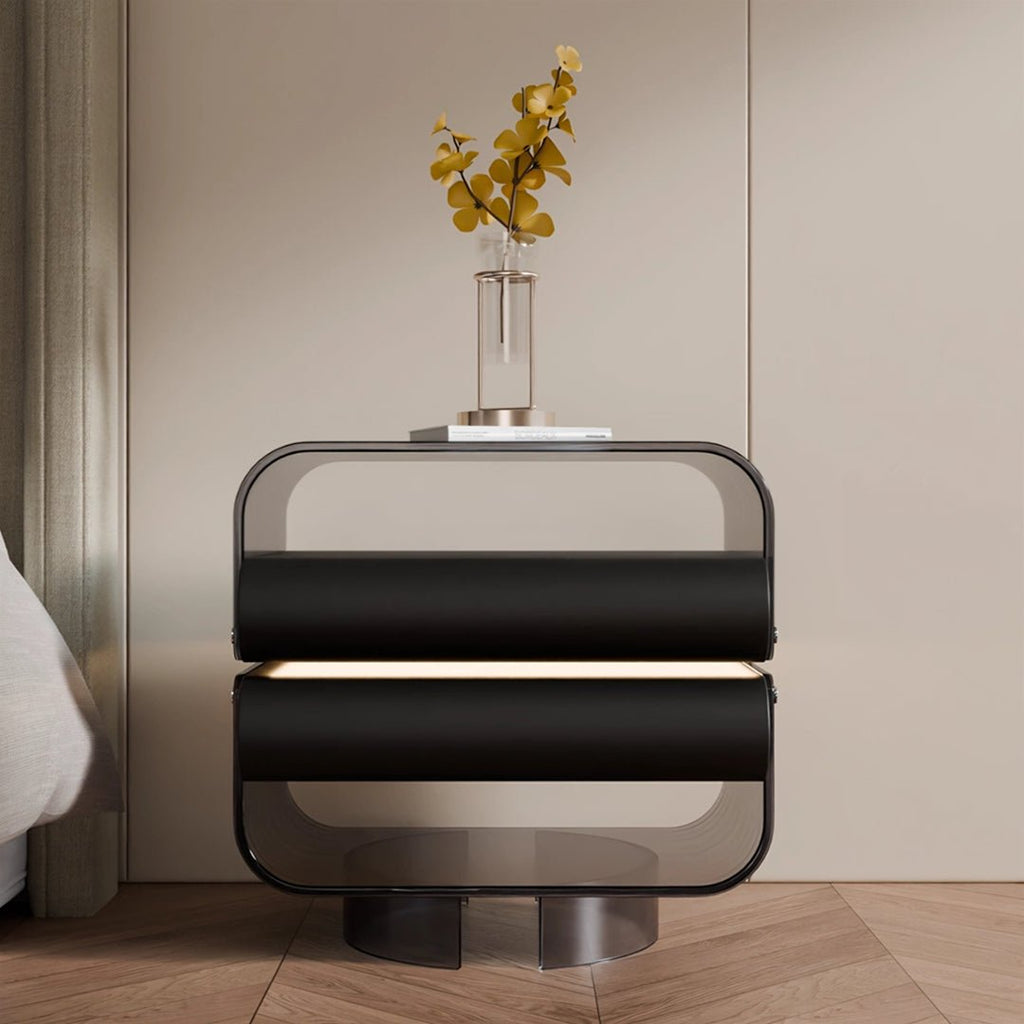 Friesen Rotateble Bedside Table With Storage & Light Strip - Miola