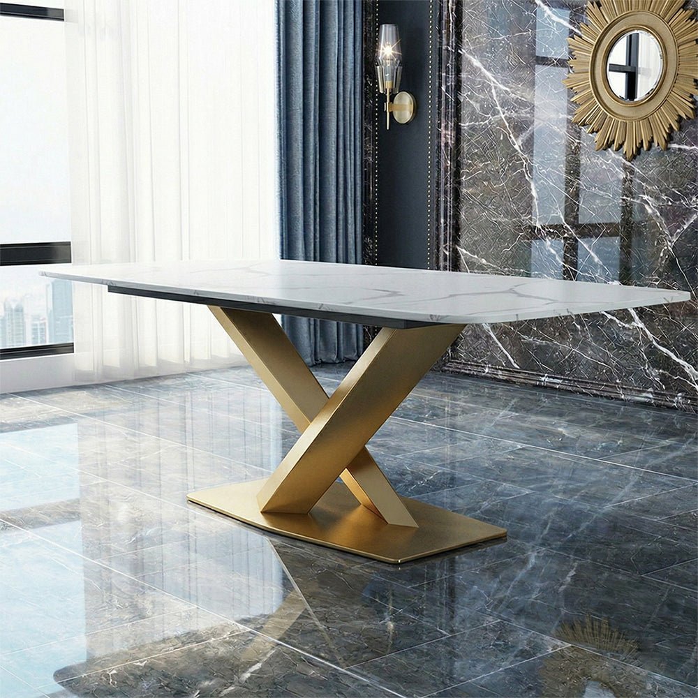 LUCI Dining Table, Marble And Gold Metal - Miola