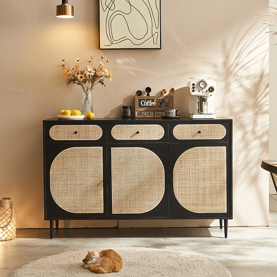 Ballard Rattan Sideboard, Black Or Oak - Miola