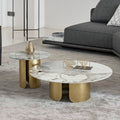 Amina Nesting Coffee Table Set, Gold Base, Sintered Stone - Miola