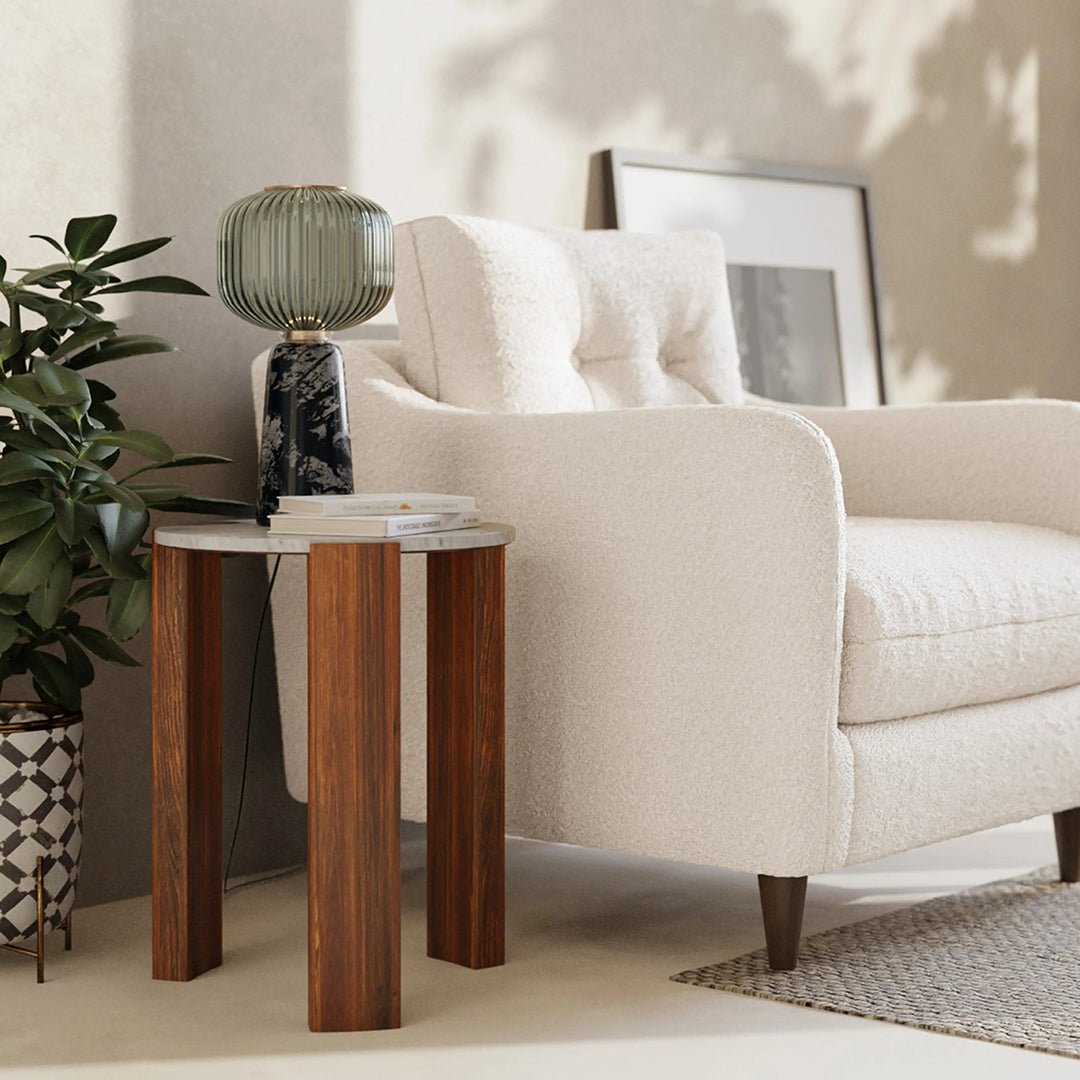 Bauman Round Side Table, Marble - Miola
