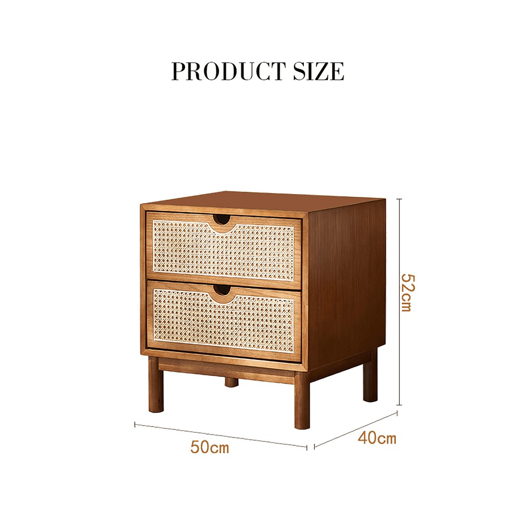 Kogi Bedside Table Solid Wood, Rattan - Miola
