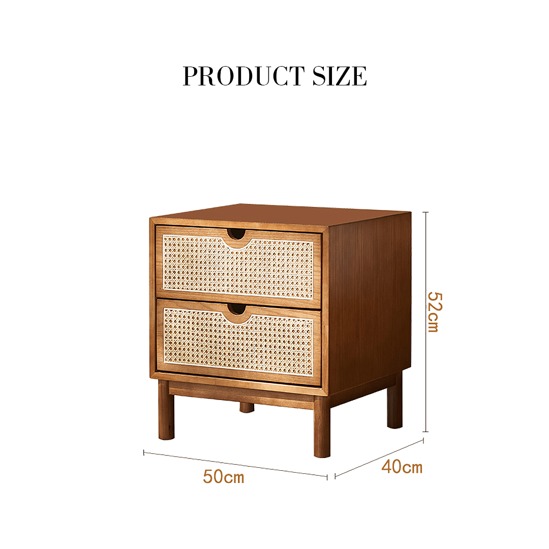 Kogi Bedside Table Solid Wood, Rattan - Miola