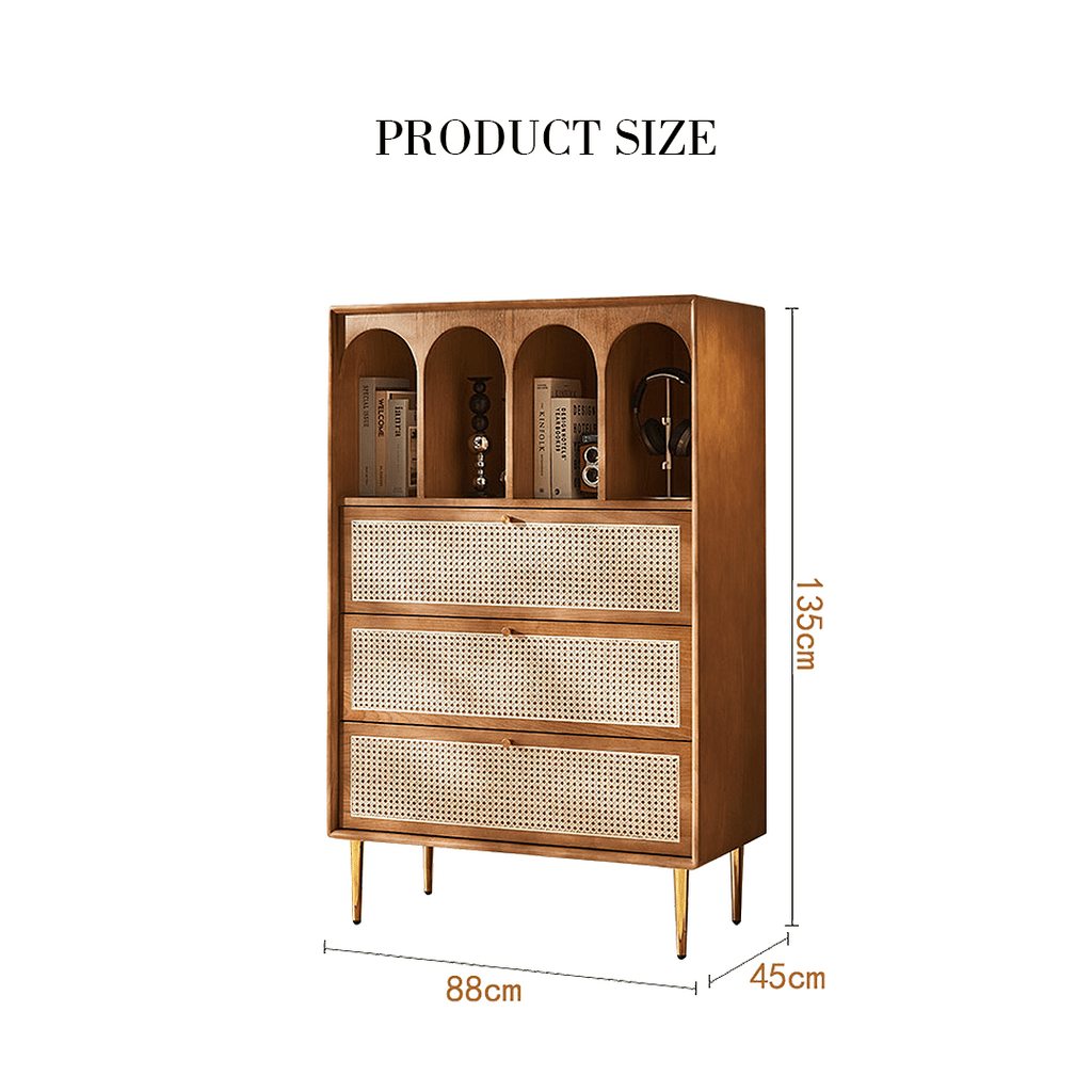 Maasai Tall Sideboard, Rattan & Solid Wood Cabinet - Miola
