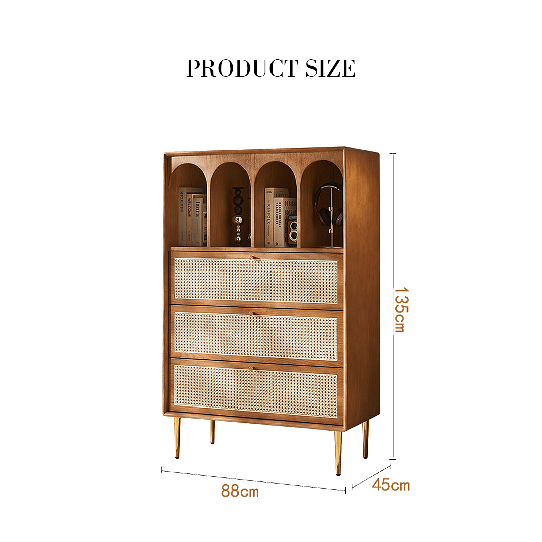Maasai Tall Sideboard, Rattan & Solid Wood Cabinet - Miola
