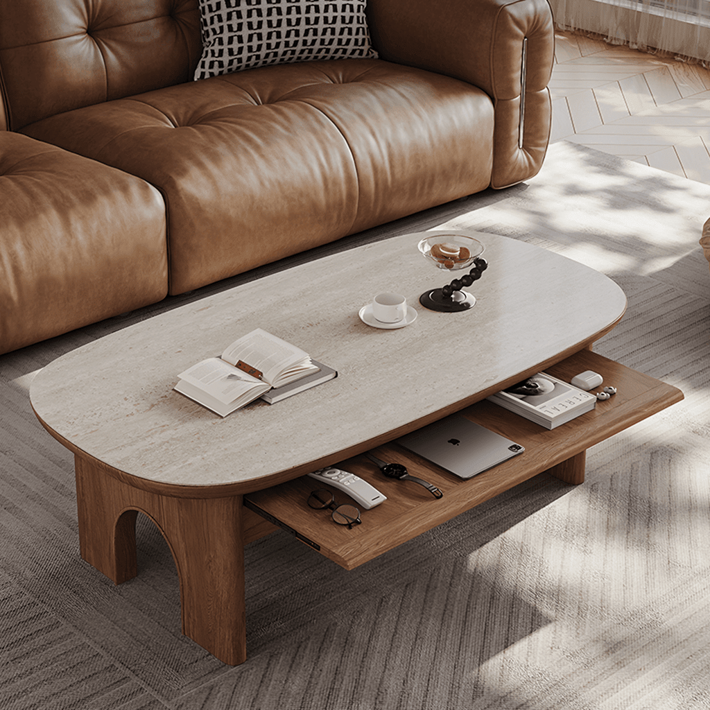 Saito Coffee Table With Storage, Wood, Oval - Miola