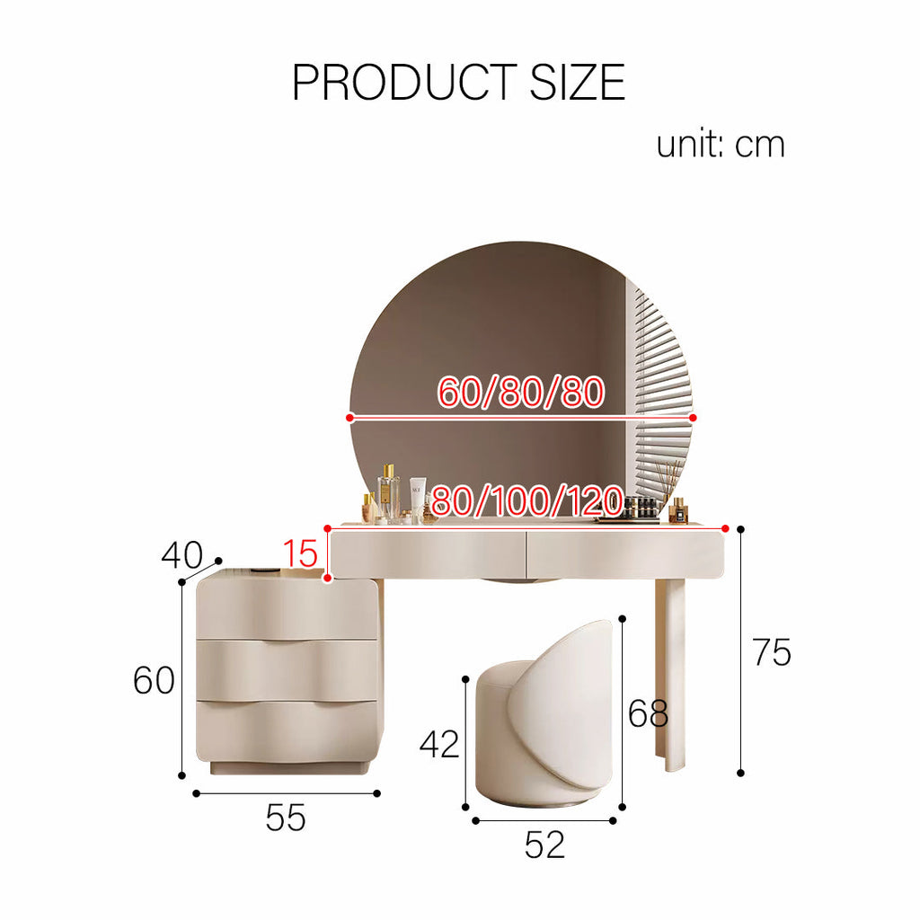 Radcliffe Dressing Table With Large LED Mirror, Cream