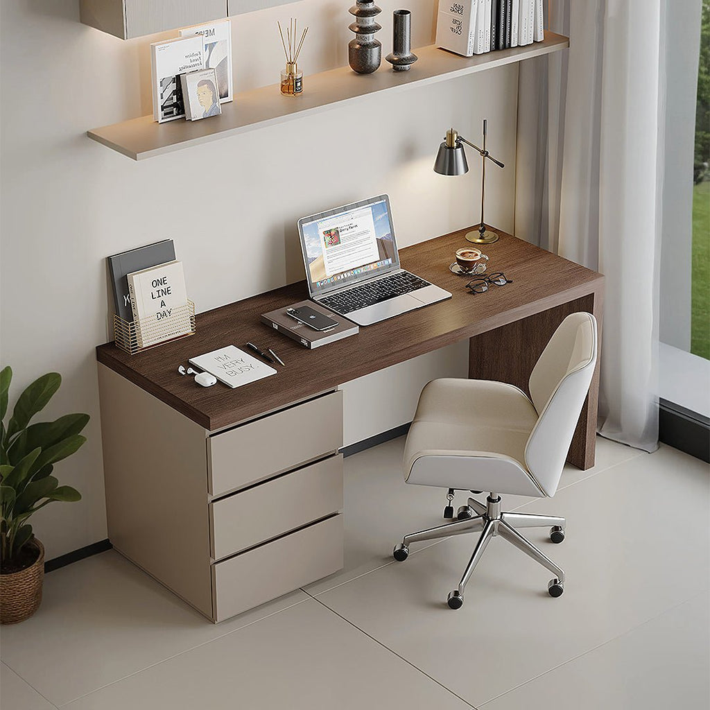Jamal Office Desk With Storage & Office Chair, Solid Wood - Miola