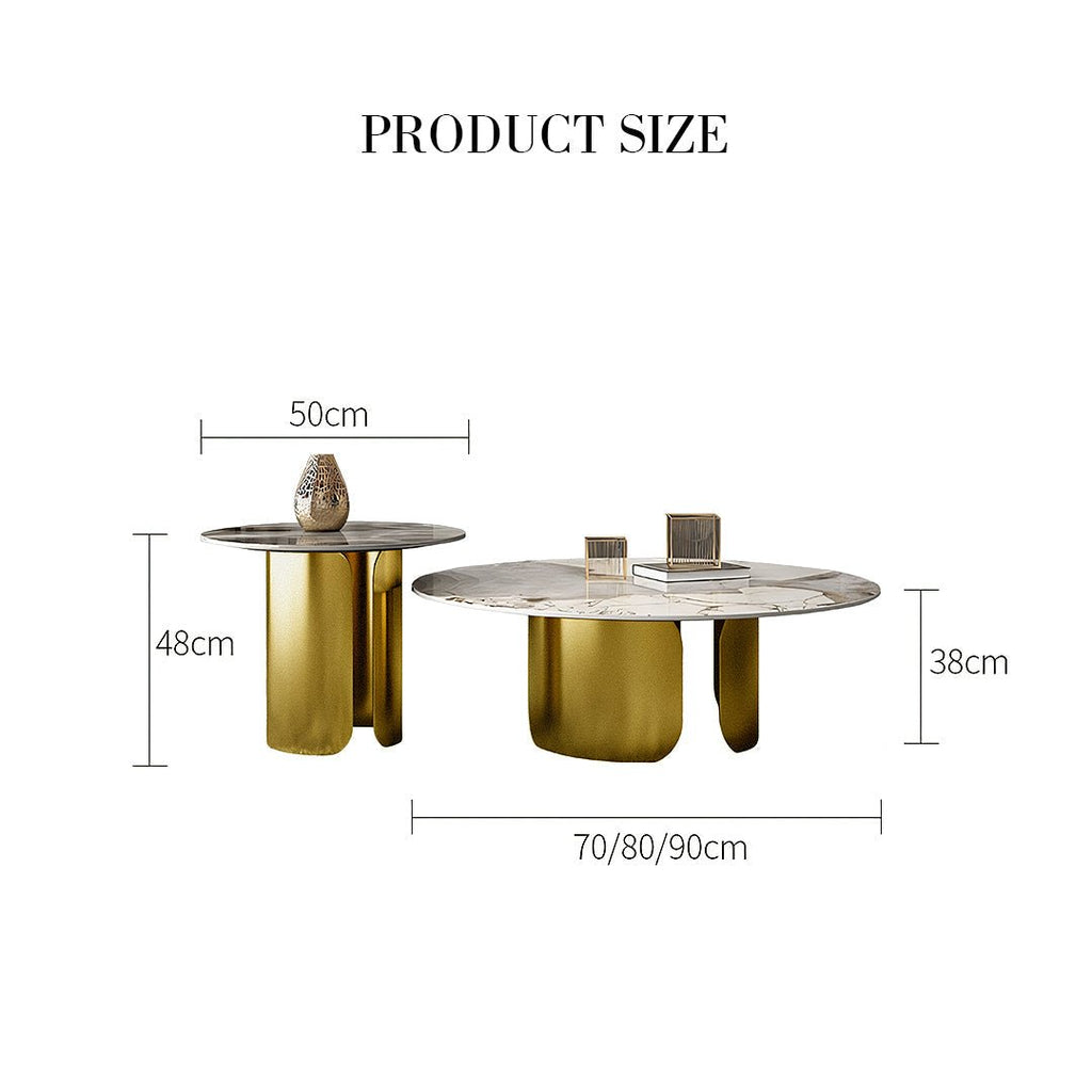 Amina Nesting Coffee Table Set, Gold Base, Sintered Stone - Miola