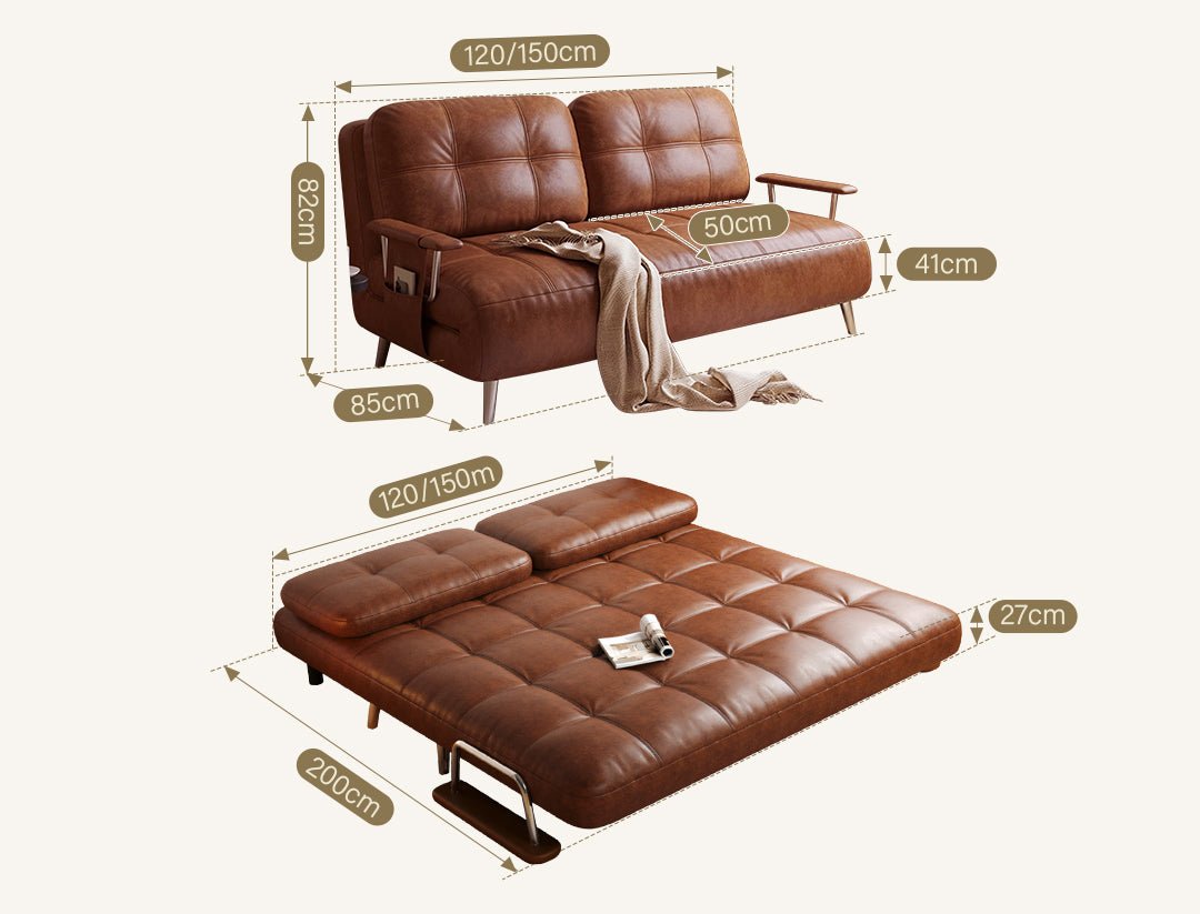 Riley Single Sofa Bed, Two Seater Sofa Bed, Black Leather - Miola