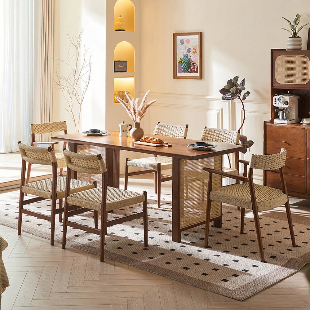 Fuchs Dining Table, Solid Wood & Rattan, Dark Oak - Miola