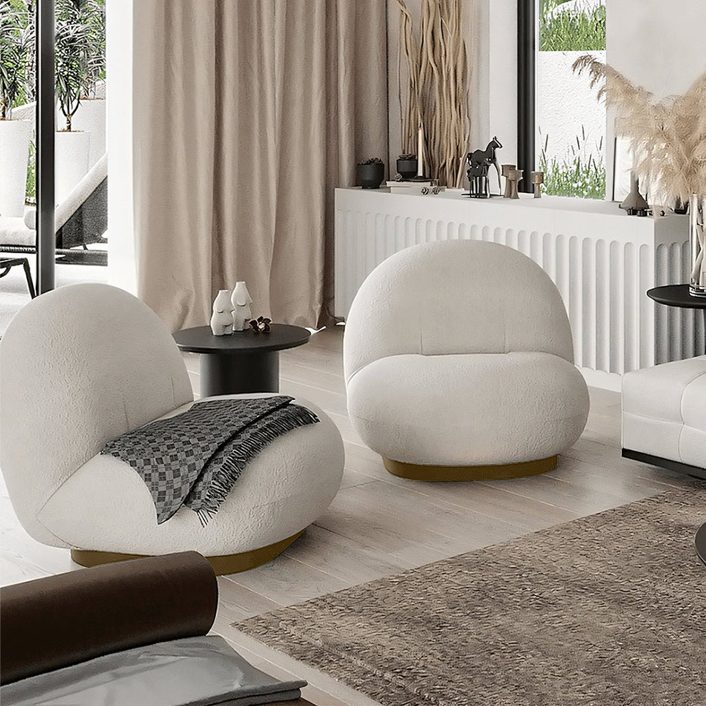 Gubi Pacha Swivel Accent Chair, Boucle With Gold Base - Miola