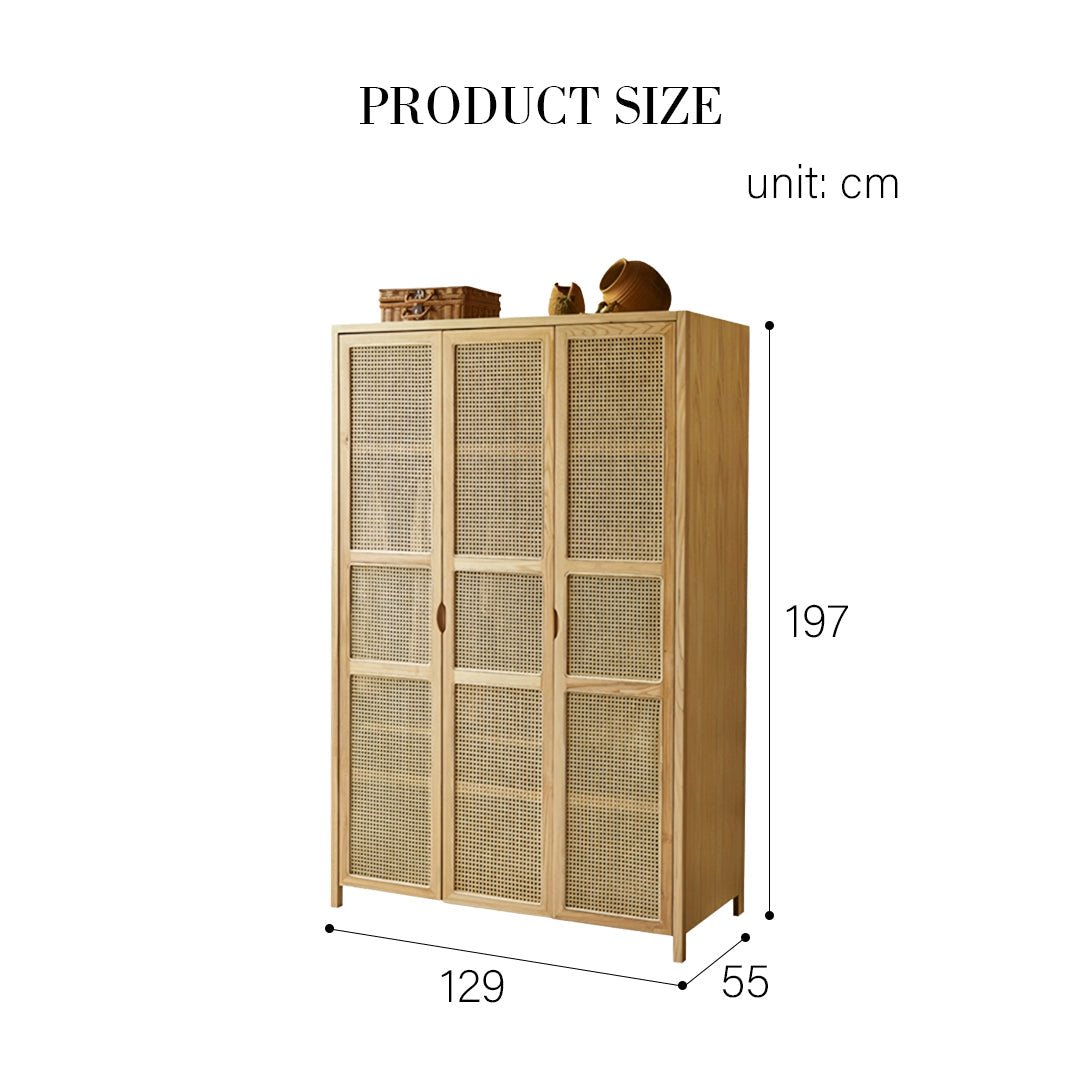Amelia Rattan Wardrobe, Solid Wood & Rattan - Miola