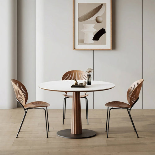 Anderson Small Round Dining Table, Sintered Stone & Solid Wood - Miola