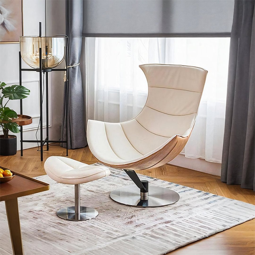 Lobster Lounge Swivel Chair With Ottoman, Walnut Texture - Miola