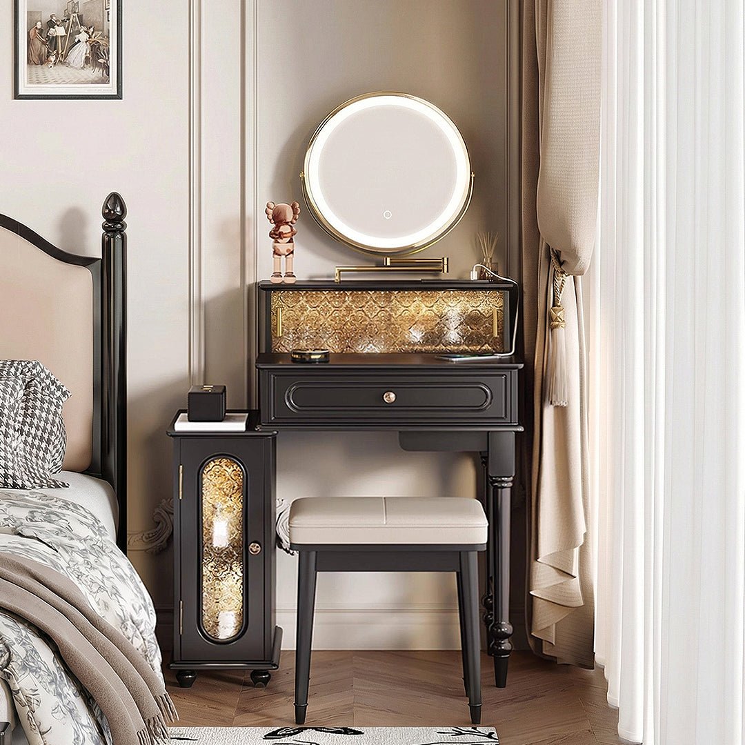 Scarlett Dressing Table With Side Cabinet & LED Mirror - Miola