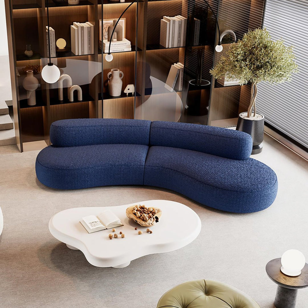 Selim Three Seater Curved Sofa, Modular Sofa, Blue - Miola