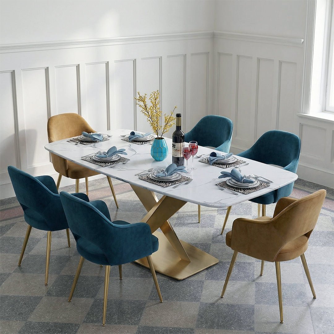 LUCI Dining Table, Marble And Gold Metal - Miola