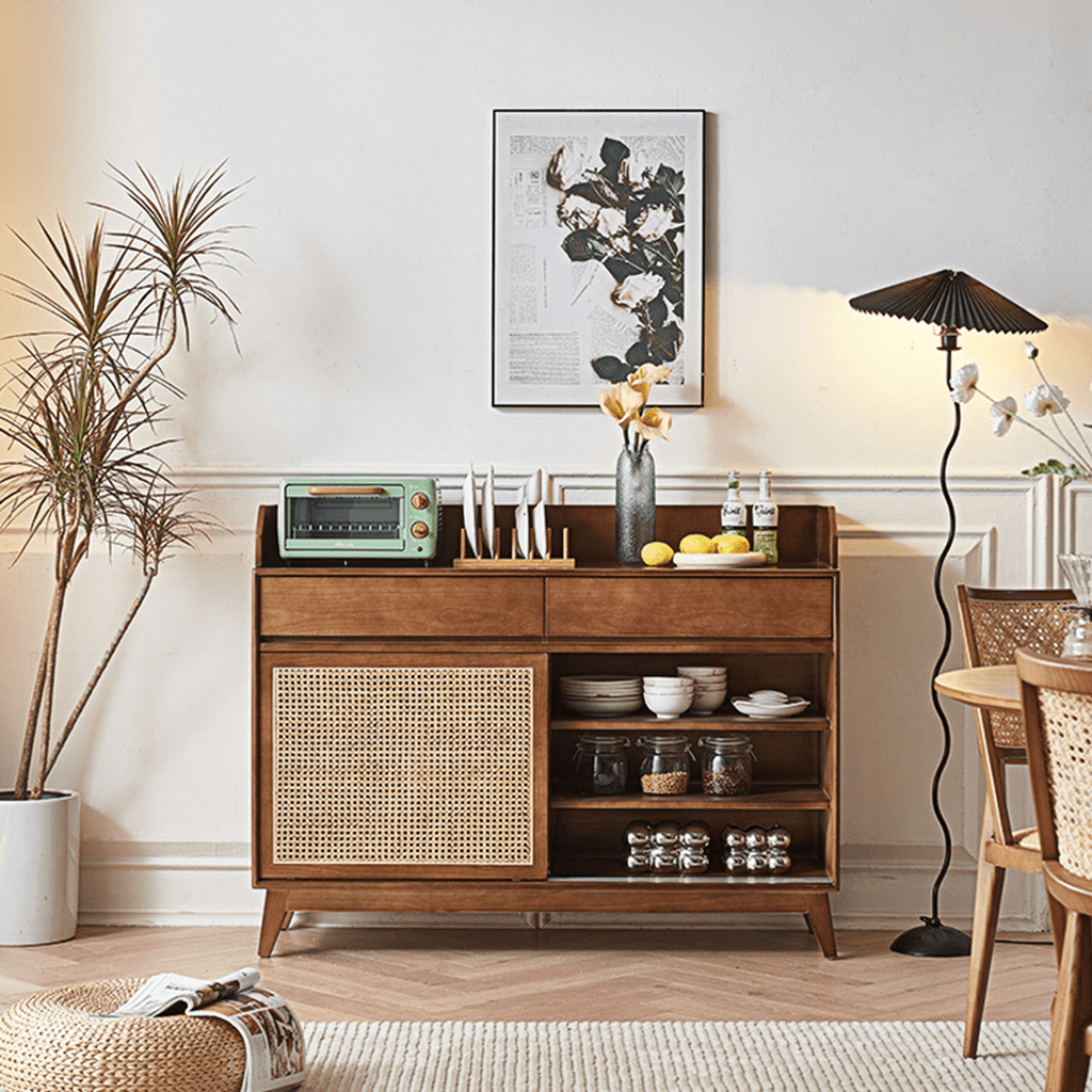 Cameron Sideboard, Rattan Cabinet With Glass Sliding Door - Miola