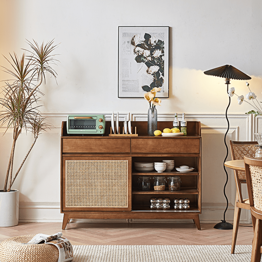 Cameron Sideboard, Rattan Cabinet With Glass Sliding Door - Miola