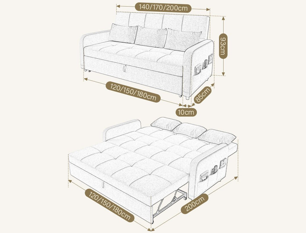 ML203 Three Seater Sofa Bed, L Shape Sofa Bed With Storage, Linen - Miola