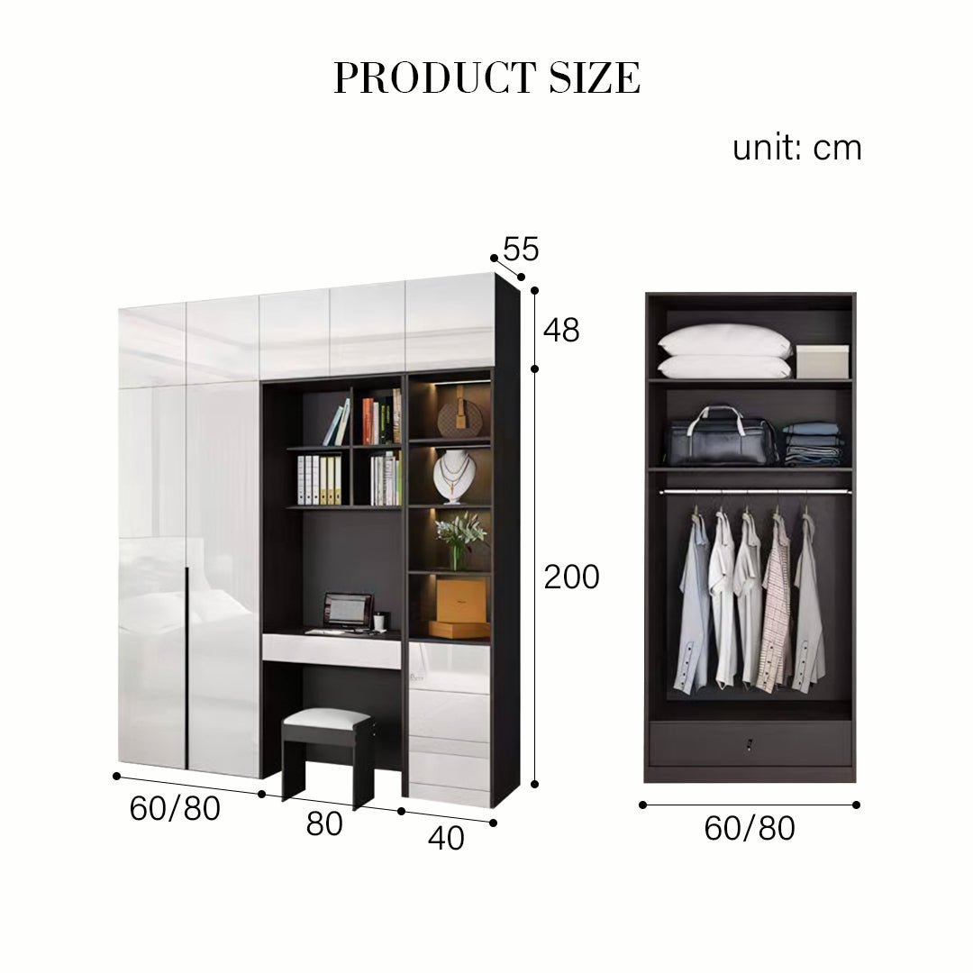 Nascimento Corner Wardrobe, Tall Wardrobe, L Shape Wardrobe With Dressing Table - Miola