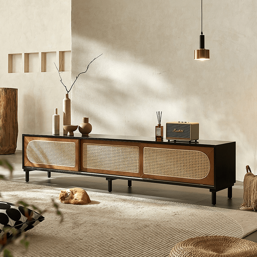 Dogon Rattan TV Stand, Black, Solid Wood - Miola