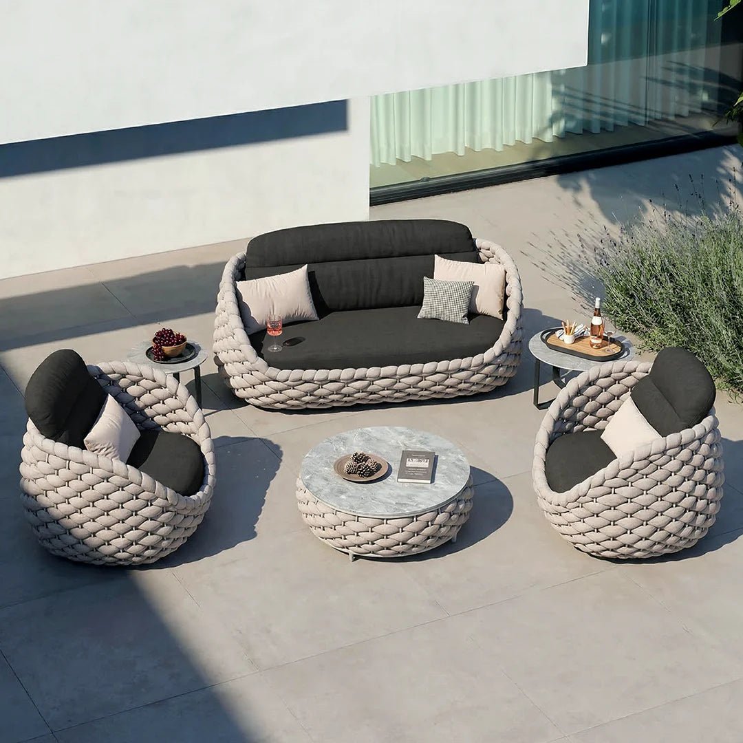 Marbella Textilene Rope Woven Outdoor Sofa Set, Grey - Miola