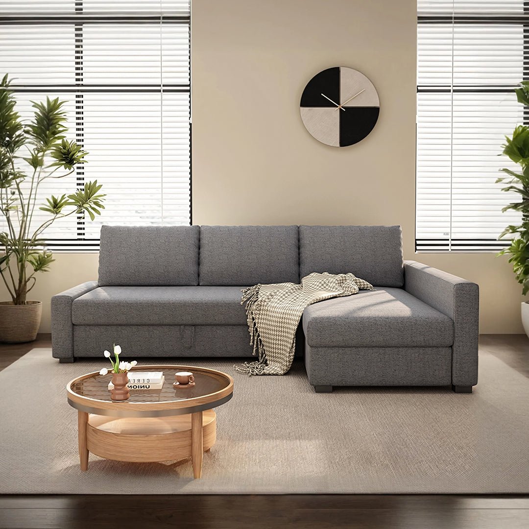 Edwards Three Seater Corner Sofa Bed With Storage, Linen - Miola